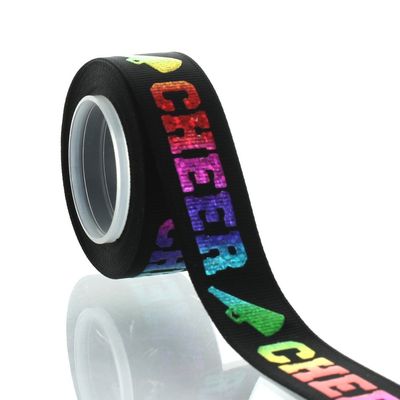 7/8" Ombre Rainbow Cheer Text Grosgrain Ribbon 5yd