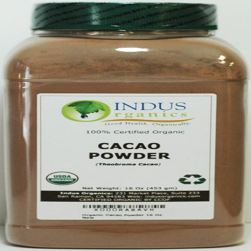 Indus Organics Raw Cacao Powder, 32 Oz Jar (2 Jar 16 Oz), Sulfite Free, No Added Sugar, Premium Grade, High Purity, Freshly Packed