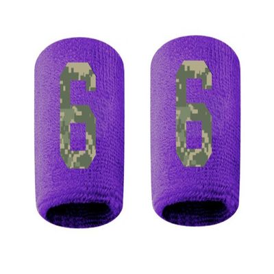 #6 Embroidered/Stitched Sweatband Wristband PURPLE Sweat Band w/ CAMO CAMOUFLAGE Number (2 Pack)