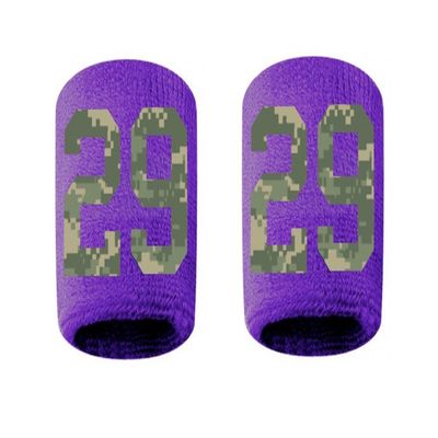 #29 Embroidered/Stitched Sweatband Wristband PURPLE Sweat Band w/ CAMO CAMOUFLAGE Number (2 Pack)