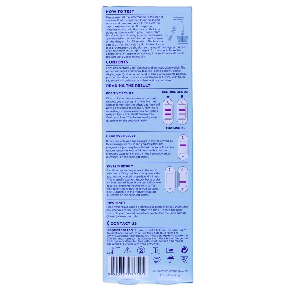 Clear & Simple Pregnancy Test Sticks,White