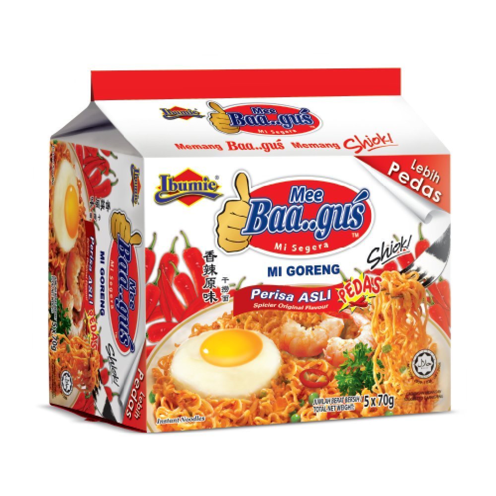 Ibumie Mee Instant Noodles 70g (Ibumie Baa..gus Mi Goreng Asli Lebih Pedas, 40 Packs)