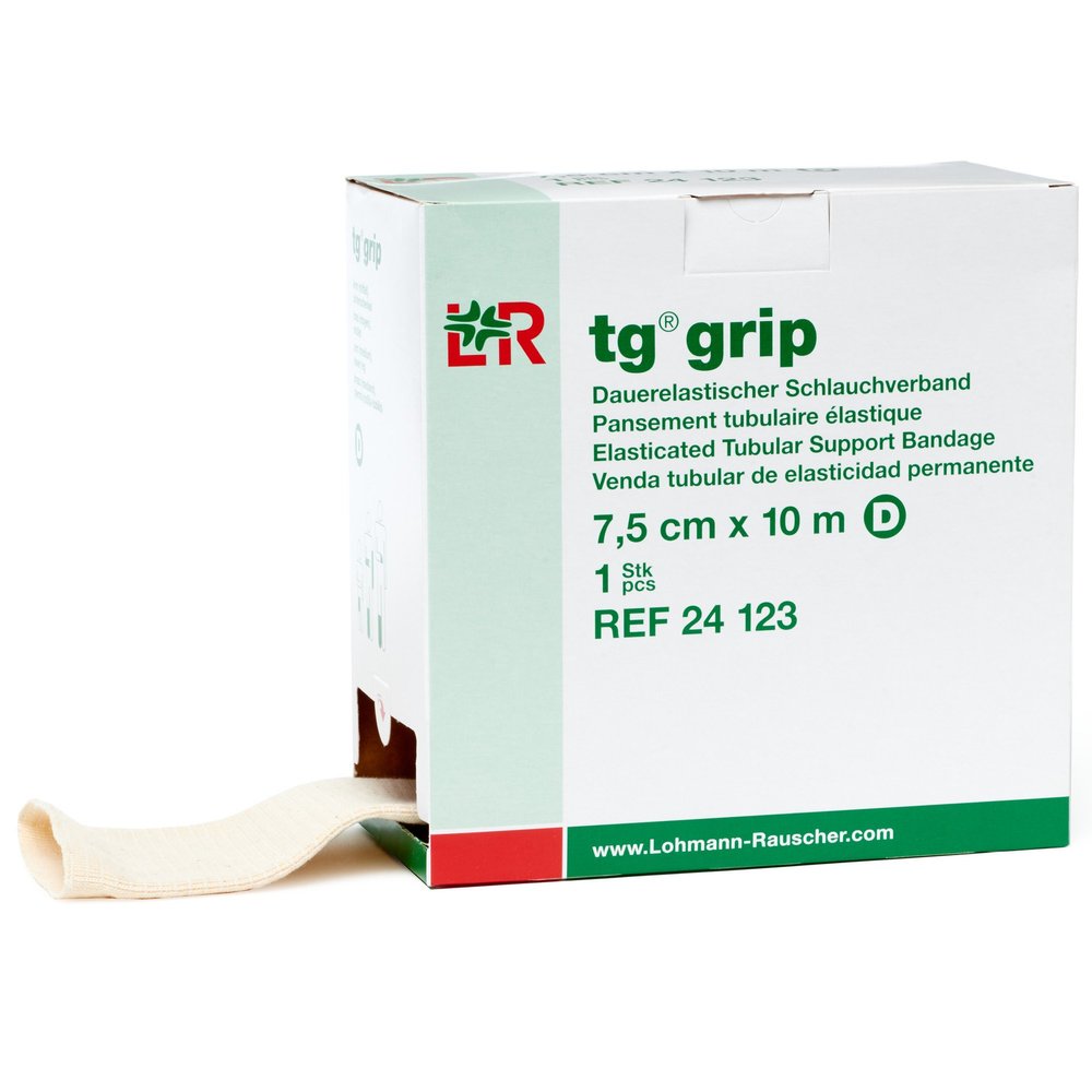 Lohmann & Rauscher Tg Grip, Size D, 7.5cm x 10m, Elasticated Tubular Compression Bandage for Light & Comfortable Support, Sleeve for Sprains, Strains, Soft Tissue Injuries, Skin Friendly Stockinette
