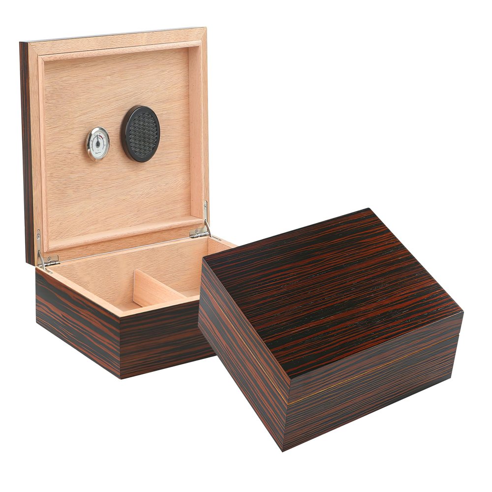 Prestige Import Group - The Vizcaya Authentic Exotic Ebony Wood Cigar Humidor - Capacity: 25-40 - Color: Ebony