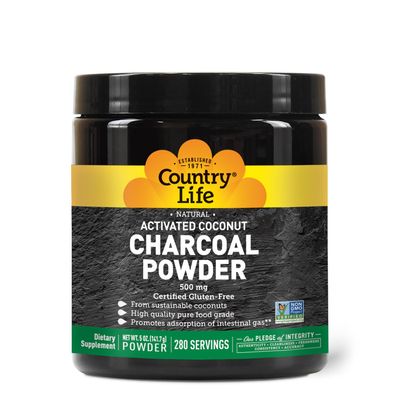 Country Life Activated Coconut Charcoal Powder 500mg Natural Activated Charcoal for Digestive Health, Gas & Bloating Relief, DIY Uses - Non-GMO, Gluten-Free, Vegan, 5oz Powder