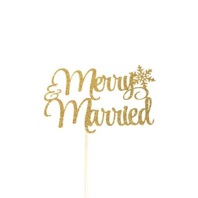 Atelier Elegance Merry and Married Cake Topper, Winter Wedding Cake Topper, Bridal Shower Topper