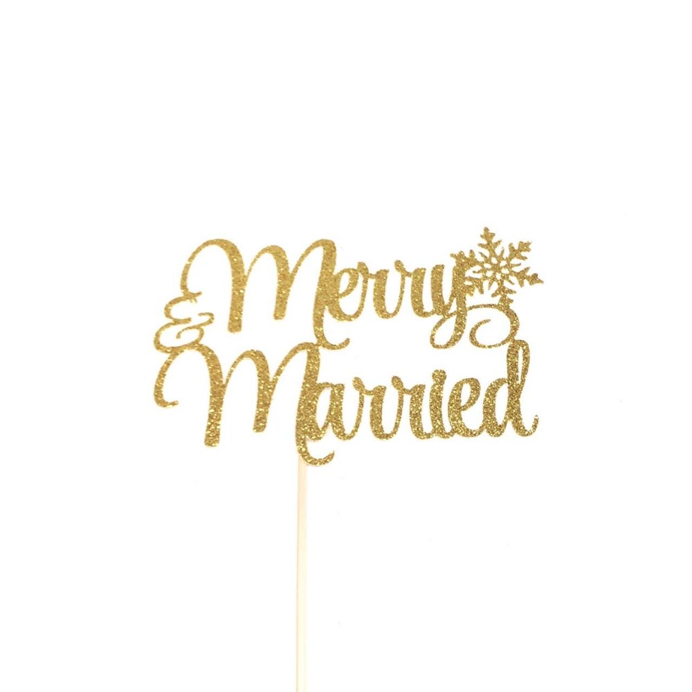 Atelier Elegance Merry and Married Cake Topper, Winter Wedding Cake Topper, Bridal Shower Topper