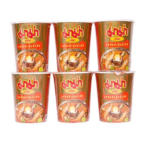 Mama Instant Noodle Creamy Soup Tom Yum Flavor 60 g x 6 cups.by Bangkok premium.