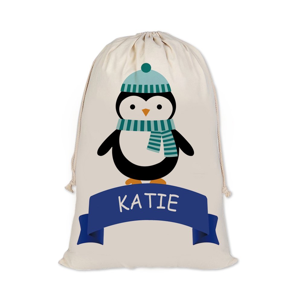 KafePross Personalized Reindeer OwlCotton Linen Drawstring Santa Sack Custom Bag 19.5"x31.5" Merry Xmas Gift Bags for Presents Event Supplies Party Favors Goody Bags Holiday Gifts
