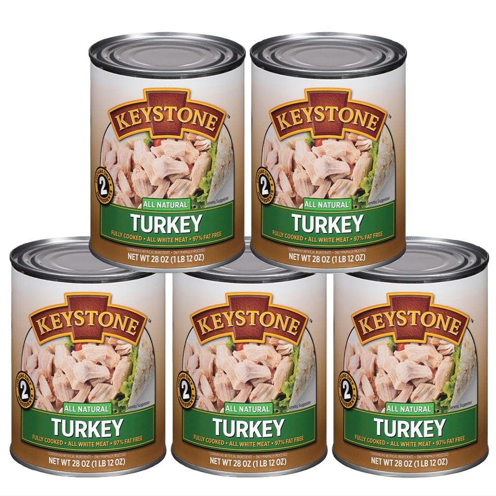 Keystone Meats All Natural Canned Turkey 28 Ounce Long Term Shelf Life Emergency Survival Food Canned Meat | Fully Cooked Ready to Eat | All White Meat No Carbs Gluten Free Family Pack of 5