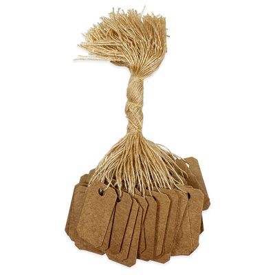 100 Pcs of Paper String Tags, Elegant Jewelry String Tags Perfect for Gifts or Business (1" x 1/2" - 100 Pack, Kraft)