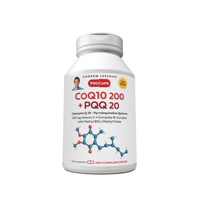 ANDREW LESSMAN Coenzyme Q-10 200 Plus PQQ 20mg - 120 Capsules - Maintains CoQ10 Levels, Optimum Cellular Energy, Supports Energy Production, Heart, Brain, Liver, Kidney, Pancreas. No Additives