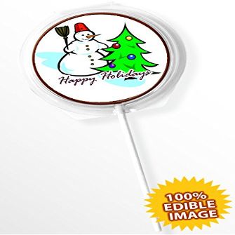 Snowman Happy Holiday,Merry Christmas Chocolate Favors Photo Mix Lollipop's Edible Photos Mix Lollipop's (Milk Chocolate)