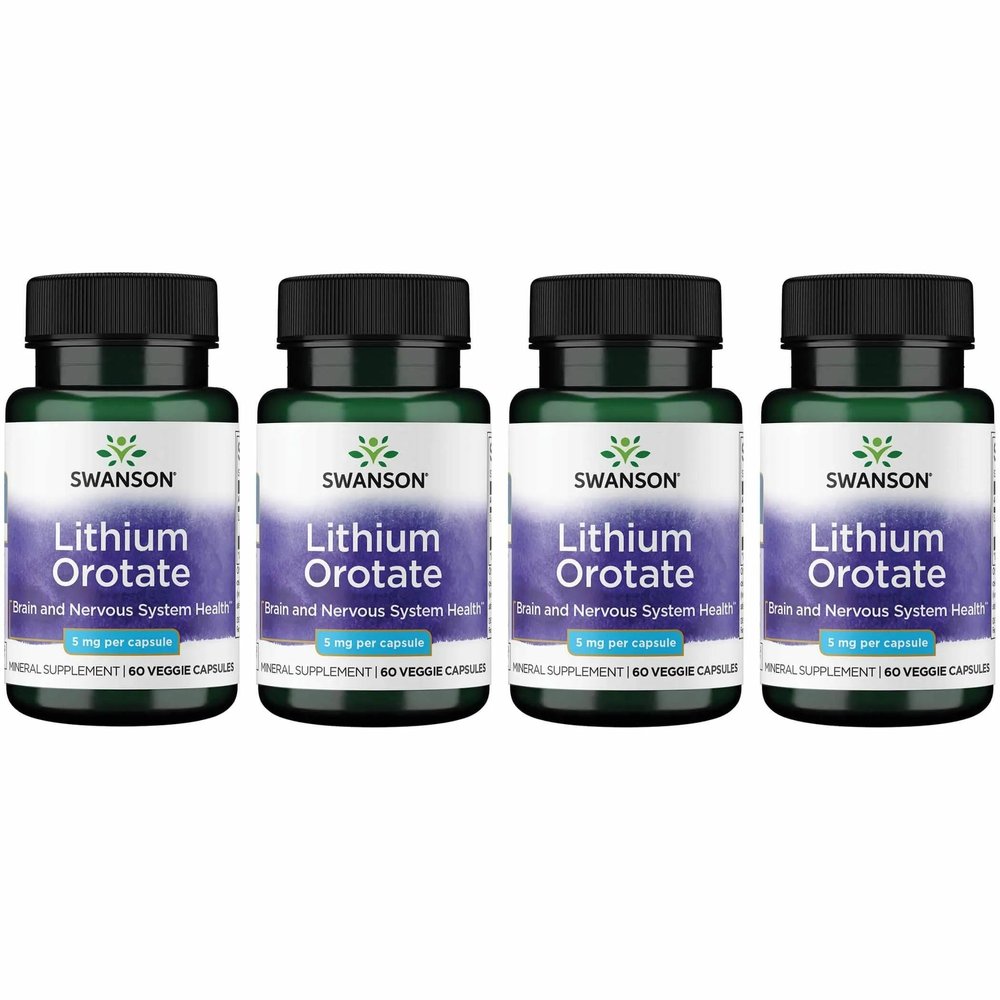 Swanson Lithium Orotate Antioxidant Mood Emotional Wellness Behavior Memory Support Supplement 5 mg 60 Veggie Capsules (Elemental Lithium) 4 Pack