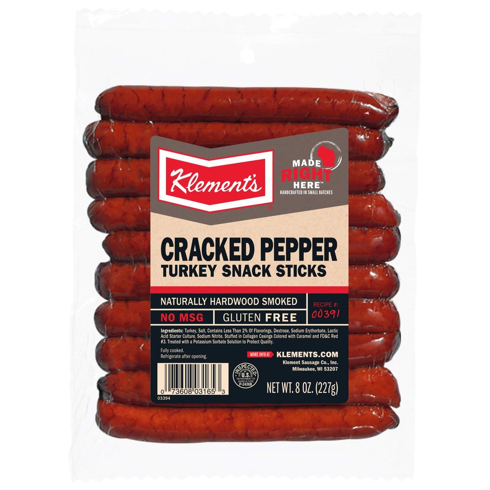 Klement's Cracked Pepper Turkey Snack Stick, 8 Ounce