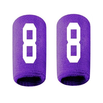 #8 Embroidered/Stitched Sweatband Wristband PURPLE Sweat Band w/ WHITE Number (2 Pack)