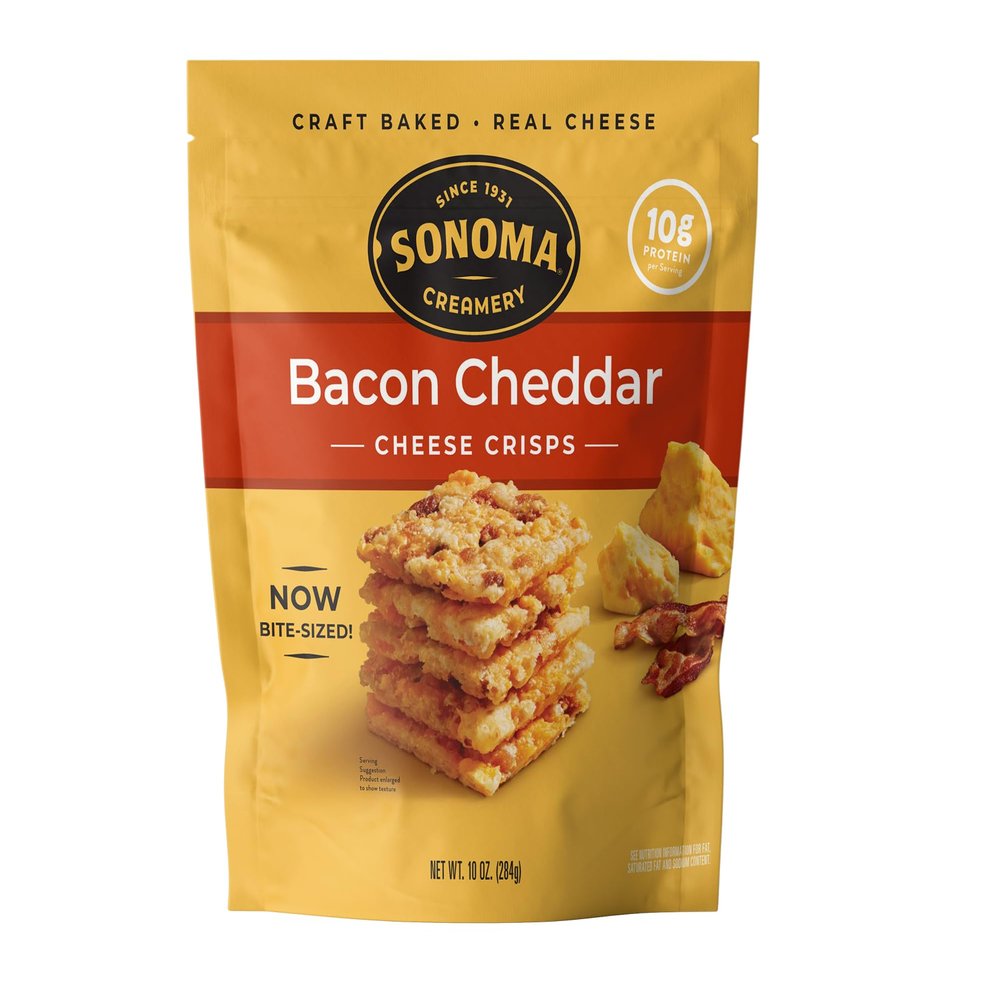 Sonoma Creamery - Cheese Crisps, Bacon Cheddar, 10 Oz (1 Count) | Savory Snack | High Protein | Low Carb | Gluten Free| Keto-Friendly