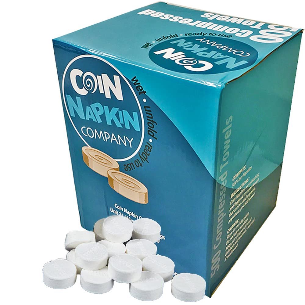 Compressed Coin Tissue Towel Size & Softer Than Other Brands - Camping, Hiking, Disaster (SHTF), Survival, Cleaning, Spa, Baby, Travel, Hand Wipes (500 Pack) UK QUALITY Box Napkin Company Magic