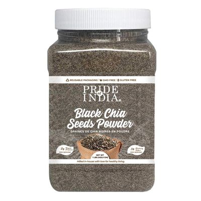 Pride of India- Premium Black Chia Seeds Powder 1 lbs (454 gm) Mild Nutty Earthy Taste Freshly Milled in Small Batches | Used for Baking Coating Thickening