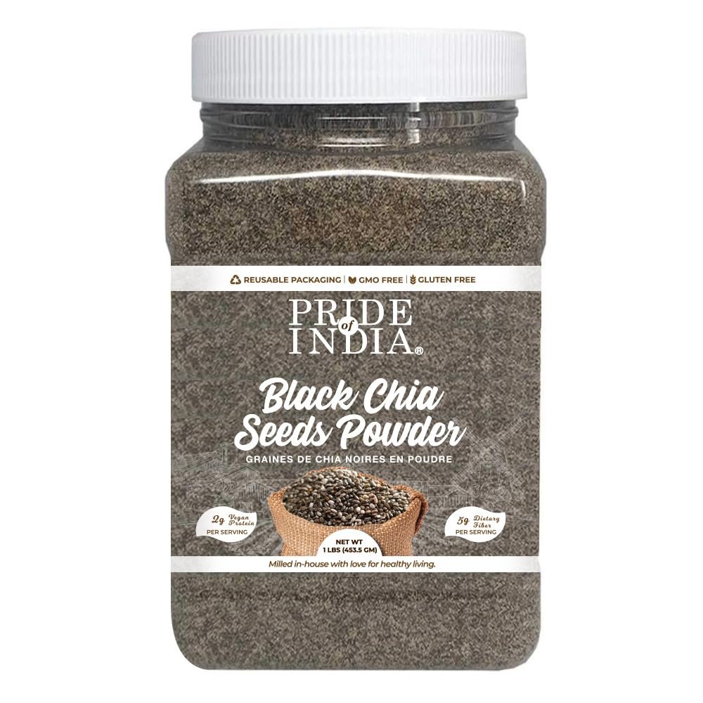 Pride of India- Premium Black Chia Seeds Powder 1 lbs (454 gm) Mild Nutty Earthy Taste Freshly Milled in Small Batches | Used for Baking Coating Thickening