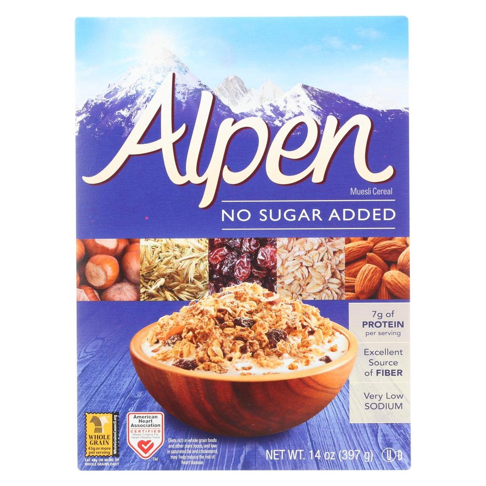 Alpen No Added Sugar Muesli Cereal - Case of 12 - 14 oz.