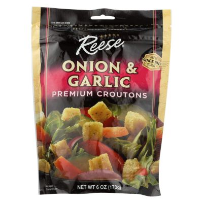 Reese Premium Croutons - Onion and Garlic - Case of 12 - 6 oz.