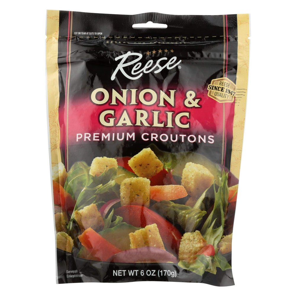Reese Premium Croutons - Onion and Garlic - Case of 12 - 6 oz.