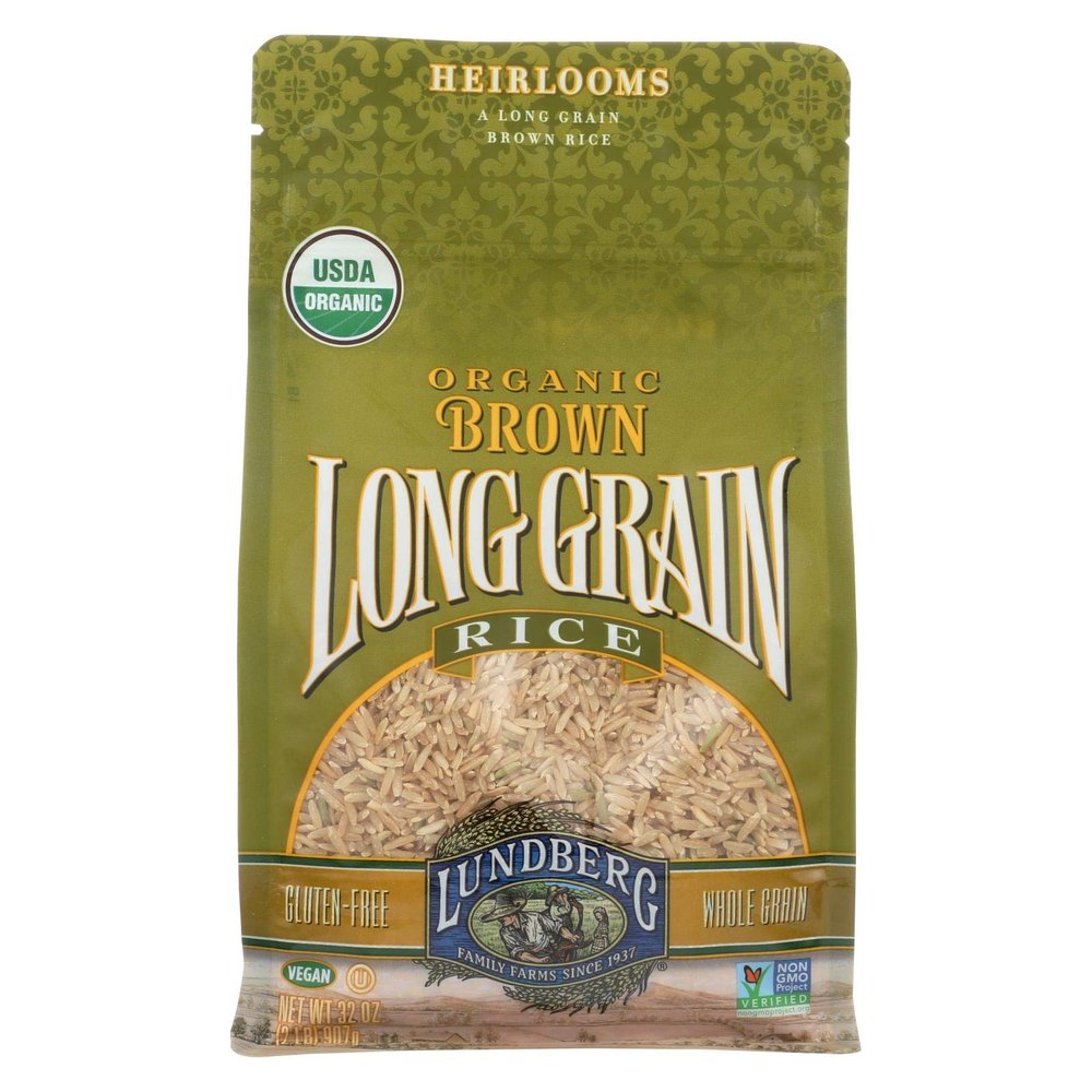 Lundberg Family Farms - Organic Brown Long Grain Rice, Subtle Flavor, Remains Separate When Cooked, 100% Whole Grain, High Fiber, Pantry Staple, Gluten-Free, USDA Certified Organic (32 oz, 6-Pack)
