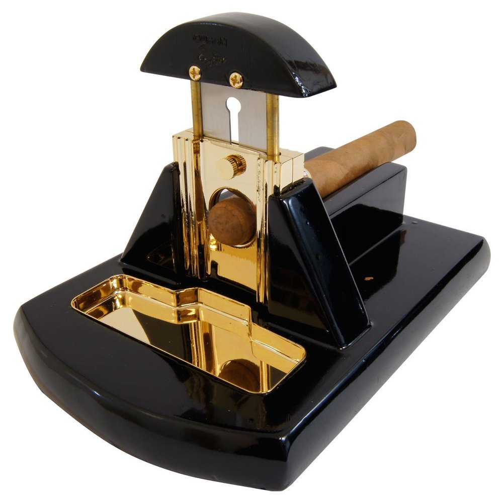 Desk Table Top Cigar Cutter Gloss Black with Gold