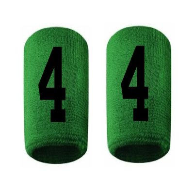 #4 Embroidered/Stitched Sweatband Wristband GREEN Sweat Band w/ BLACK Number (2 Pack)