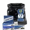 50 Pack of Plastic Prince 65 Gallon Heavy Duty Black Trash Bags, 50" x 48" 1.5 Mil Garbage Liners for Outdoor Wheeled Carts, Yard Waste & Commercial Bins view 1