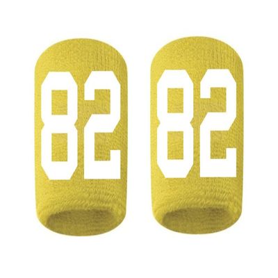 #82 Embroidered/Stitched Sweatband Wristband YELLOW GOLD Sweat Band w/ WHITE Number (2 Pack)