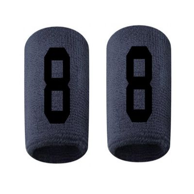 #8 Embroidered/Stitched Sweatband Wristband NAVY BLUE Sweat Band w/ BLACK Number (2 Pack)
