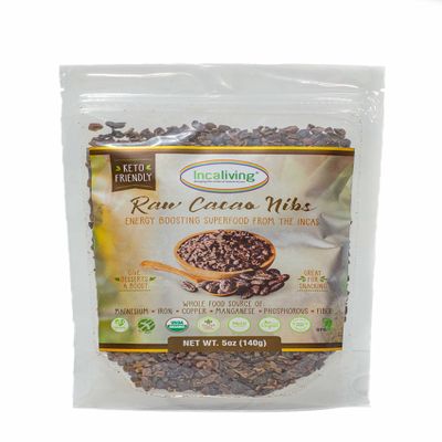Raw Cacao Nibs by Incaliving| 100% USDA Organic| Incan Superfood (5oz)