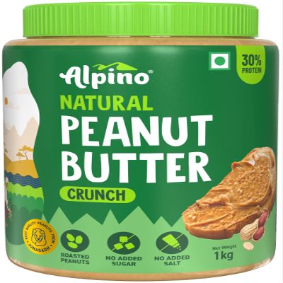 ALPINO Natural Peanut Butter Crunch 1kg - 100% Roasted Peanuts - 30g Protein, No Added Sugar & Salt, non-GMO, Gluten Free, Vegan Plant Based, Unsweetened Peanut Butter Crunchy