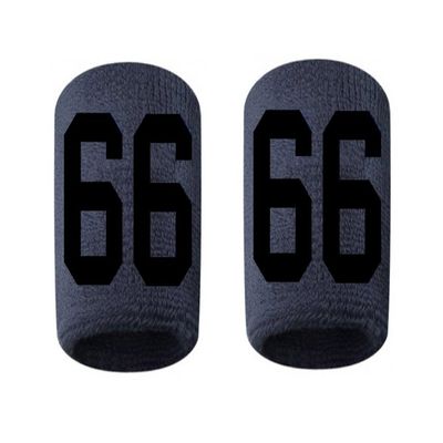 #66 Embroidered/Stitched Sweatband Wristband NAVY BLUE Sweat Band w/ BLACK Number (2 Pack)