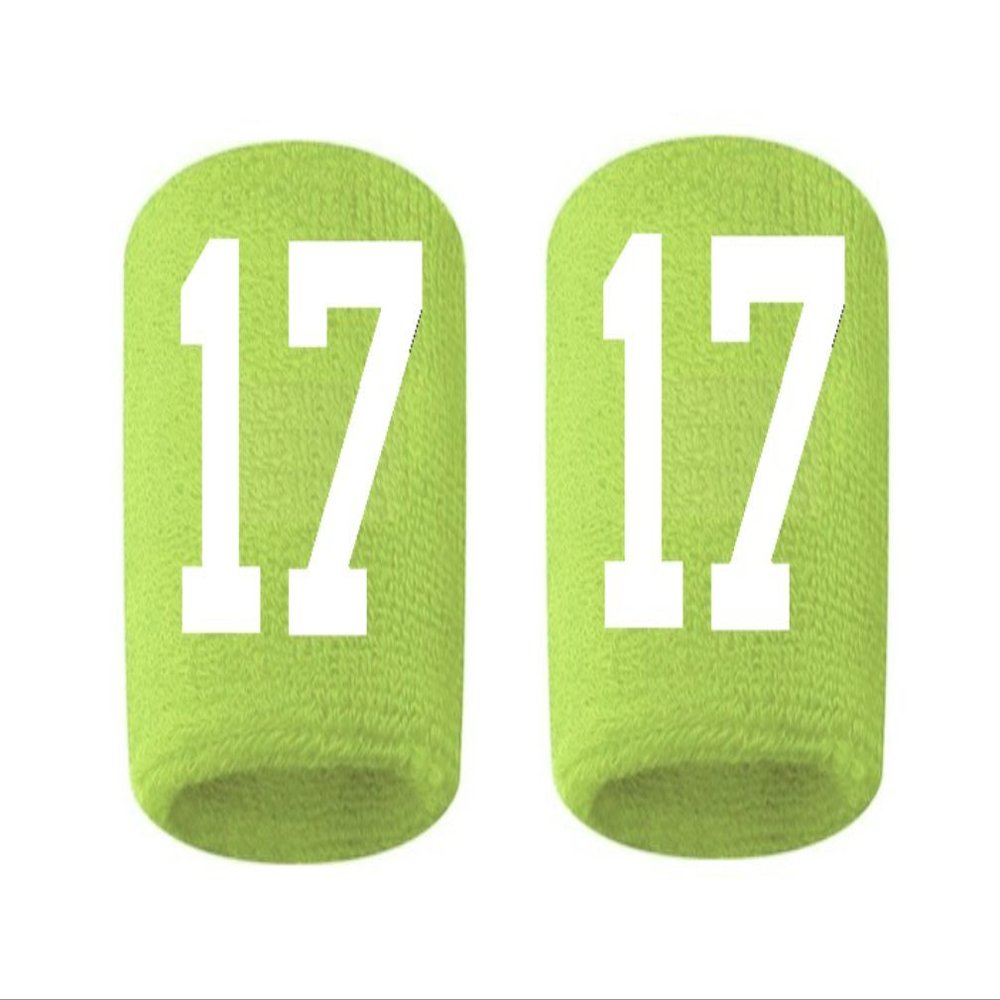 #17 Embroidered/Stitched Sweatband Wristband VOLT Sweat Band w/ WHITE Number (2 Pack)