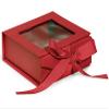 Pack of 24, 4 x 4 x 1-5/8" Small Solid Red Gourmet Folding Boxes w/Ribbon Closures & Window Lid for Christmas & Valentine view 1