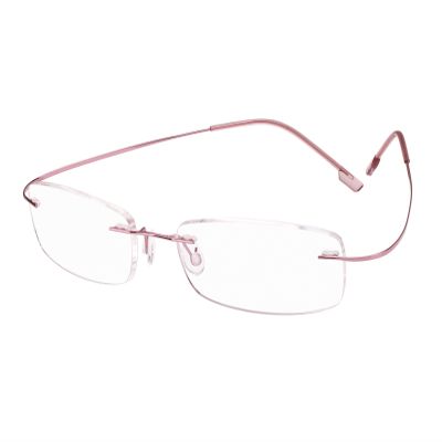 BEISON Memory Titanium Stainless Steel Rimless Flexible Reading Glasses (Pink, 3.5)