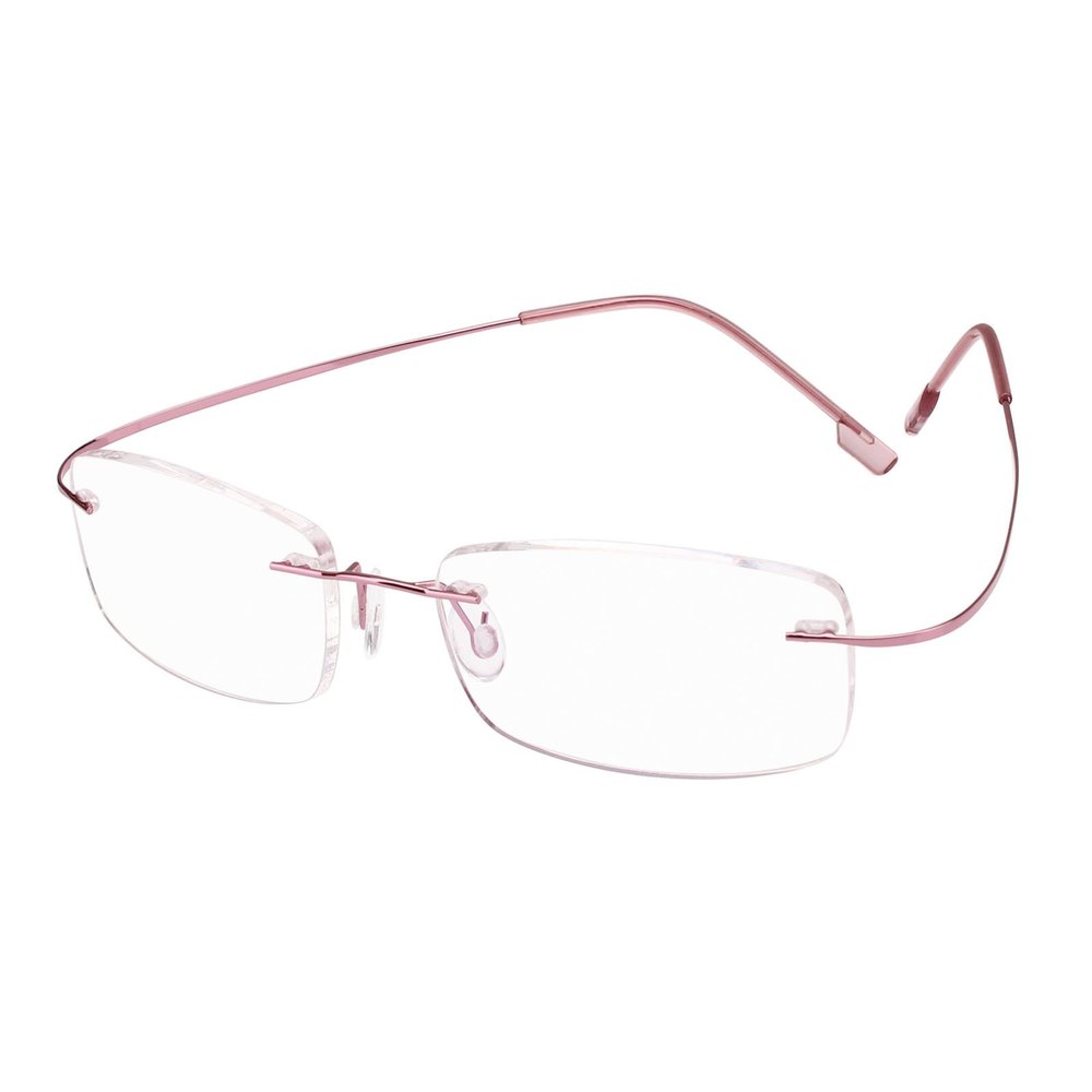 BEISON Memory Titanium Stainless Steel Rimless Flexible Reading Glasses (Pink, 3.5)