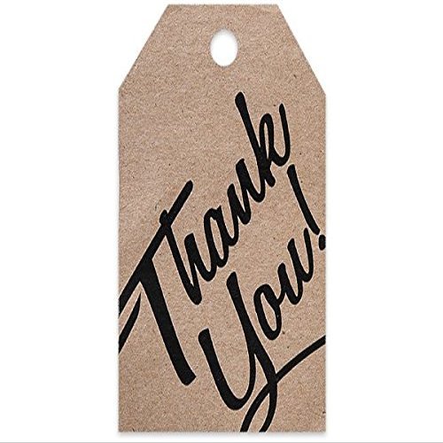 Pack Of 50, Thank You Kraft Printed die cut Gift Tags 2-1/4 x 3-1/2" Made In USA