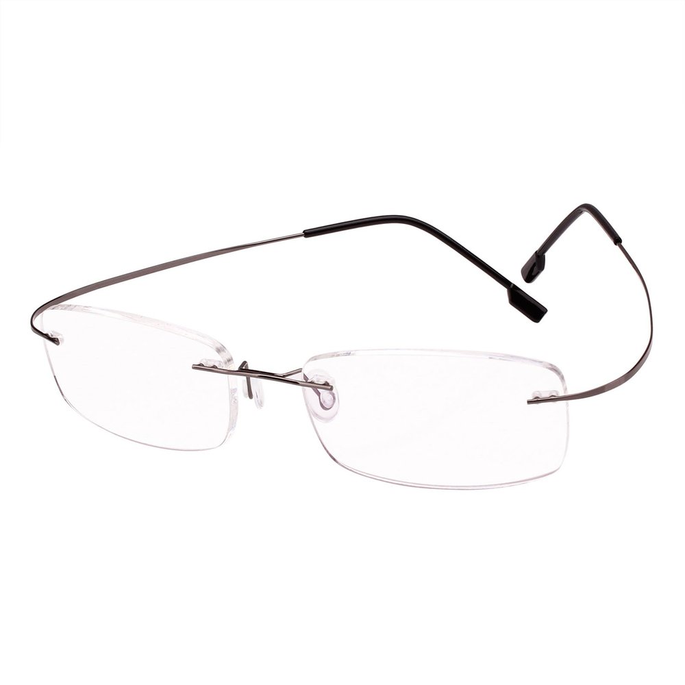 BEISON Memory Titanium Stainless Steel Rimless Flexible Reading Glasses (Grey, 1.5)