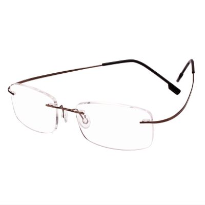 BEISON Memory Titanium Stainless Steel Rimless Flexible Reading Glasses (Brown, 2.0)