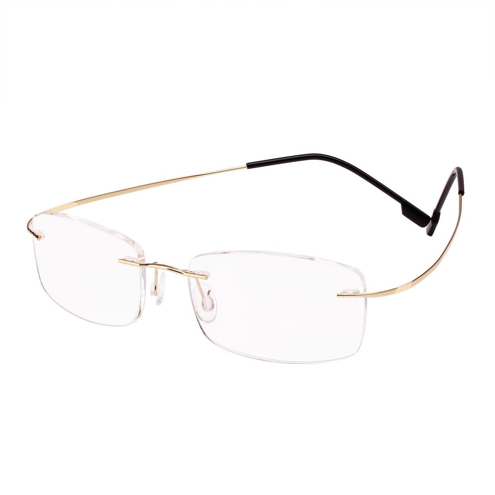 BEISON Memory Titanium Stainless Steel Rimless Flexible Reading Glasses (Gold, 2.0)