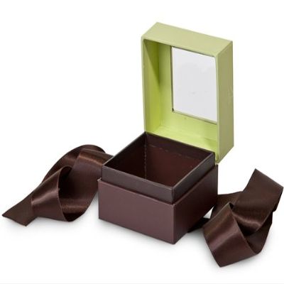 Pack Of 18, Mini Size Pistachio & Chocolate Solid Gift And Gourmet Presentation Square Box 2.75 X 2.75 X 2" W/Ribbon 14" Length