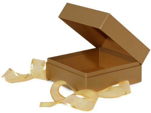 Pack Of 18, Petite Size Metallic Gold Solid Gift And Gourmet Presentation Square Box 3.75 X 3.75 X 3" W/Ribbon 17" Length