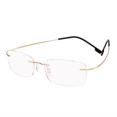 BEISON Memory Titanium Stainless Steel Rimless Flexible Reading Glasses (Gold, 1.0)