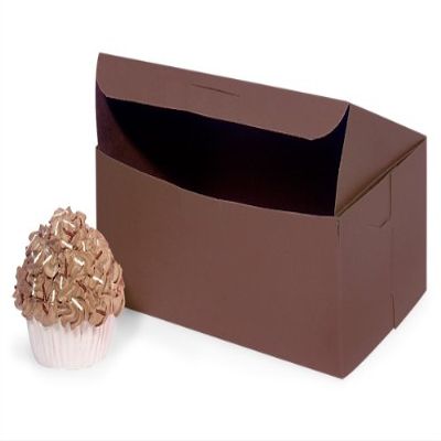 Pack Of 250, 8 X 5-1/2 X 3" Solid Chocolate Boxes 1-Piece Lock Corner Box For Cakes, Pies, Cupcakes Made In USA