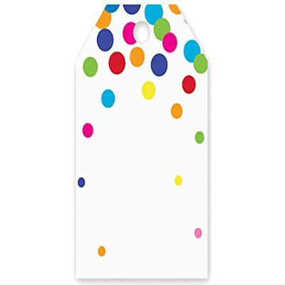 Pack Of 50, Rainbow Confetti Printed die cut Gift Tags 2-1/4 x 3-1/2" Made In USA