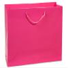 Pack Of 100, Medium 13 x 5 x 10" Solid Hot Pink Deluxe Gloss Color Laminated Paper Gift Bags view 1